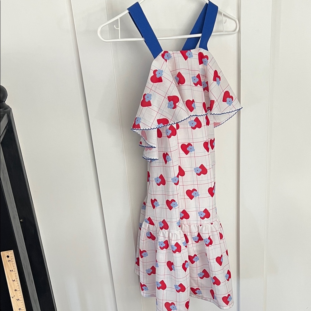 Girls Heart Print Dress Size xxl Red White Blue Summer Ruffle Dress